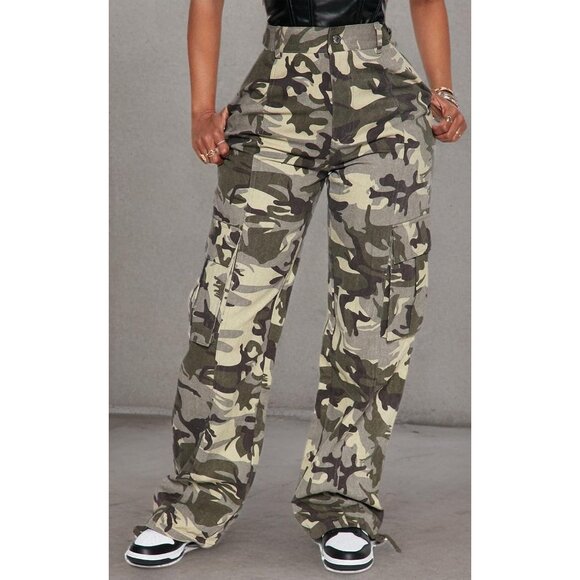 Women’s Camouflage Cargo Pants Cotton Y2K High Waist Relaxed Fit - Picture 3 of 3